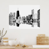Chicago, Illinois in zwart-wit Poster (Keuken)