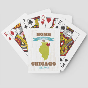 Chicago, Illinois Map - Home is waar het hart is Pokerkaarten