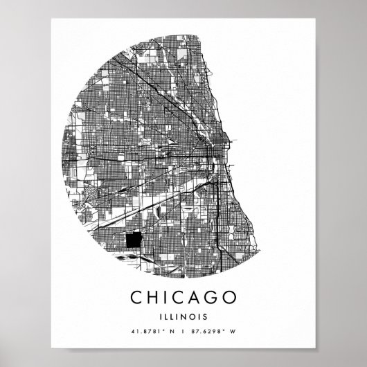 Chicago Illinois Minimal Modern Circle Street Map Poster (Voorkant)