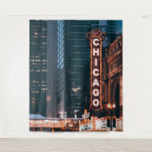 Chicago Illinois Neon Sign 's nachts Wandkleed (Voorkant)