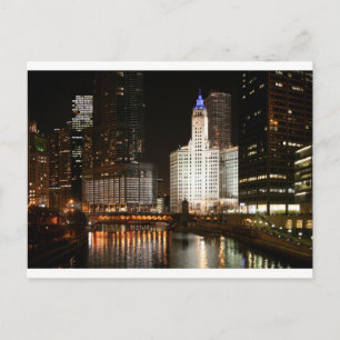Chicago Illinois Night Skyline Travel Post Card Briefkaart
