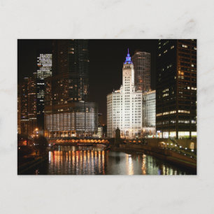 Chicago Illinois Night Skyline Travel Post Card Briefkaart