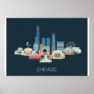 Chicago, Illinois   Ontwerp in blauw Poster