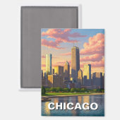 Chicago Illinois Reizen Magneet (Voorkant / Achterkant)