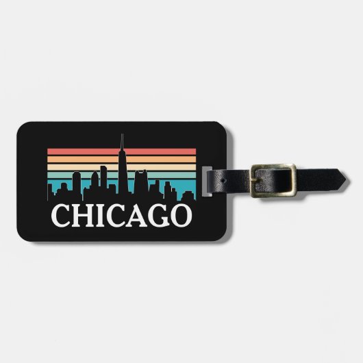 Chicago Illinois Retro Sunset Skyline Bagagelabel (Voorkant horizontaal)