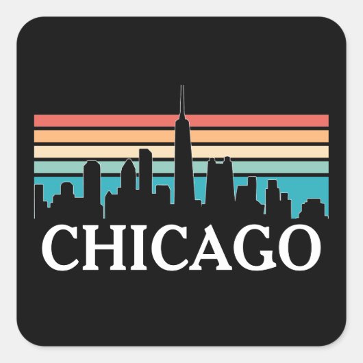 Chicago Illinois  Retro Sunset Skyline Vierkante Sticker (Voorkant)