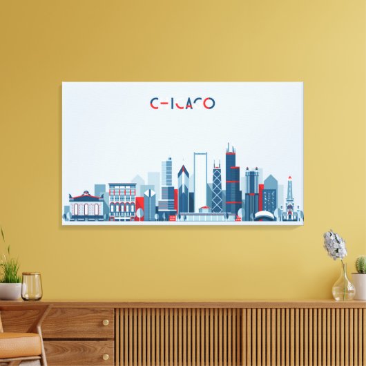 Chicago, Illinois | Rode, witte en blauwe skies Canvas Afdruk (Insitu (Woonkamer))
