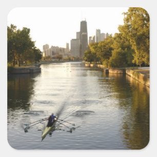Chicago, Illinois, Roeiers in Lincoln Park-lagune Vierkante Sticker