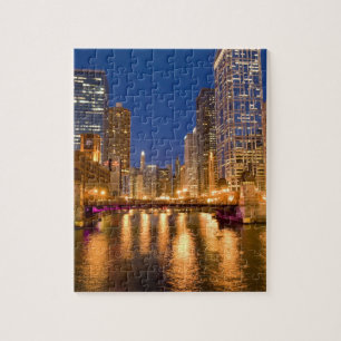 Chicago, Illinois, Silhouet en Chicago River bij Legpuzzel