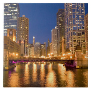 Chicago, Illinois, Silhouet en Chicago River bij Tegeltje