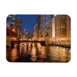 Chicago, Illinois, Silhouet en Chicago River om 2 Magneet