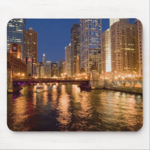 Chicago, Illinois, Silhouet en Chicago River om 2 Muismat