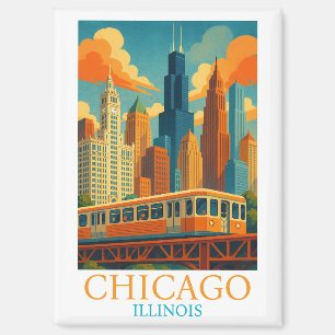 Chicago Illinois Silhouet Vintage Kunst Reis Magneet