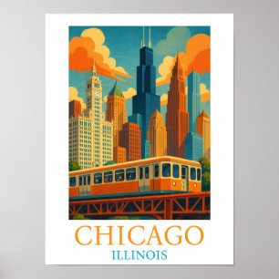 Chicago Illinois Silhouette Vintage Kunst Reis Poster