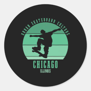Chicago Illinois Skateboarder Urn Skateboarden Ronde Sticker