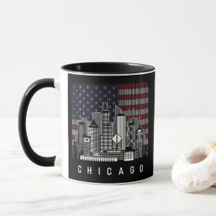 Chicago Illinois Skyline American Flag Mok