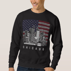 Chicago Illinois Skyline American Flag Trui