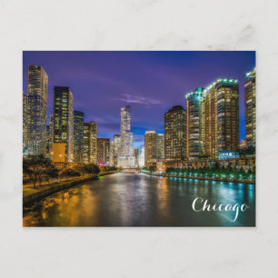 Chicago Illinois Skyline bij Night Photo Briefkaart