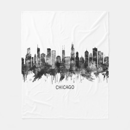 Chicago Illinois Skyline BW Fleece Deken (Voorkant)
