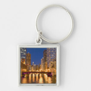 Chicago, Illinois, Skyline en Chicago River op Sleutelhanger