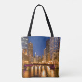 Chicago, Illinois, Skyline en Chicago River Tote Bag (Achterkant)