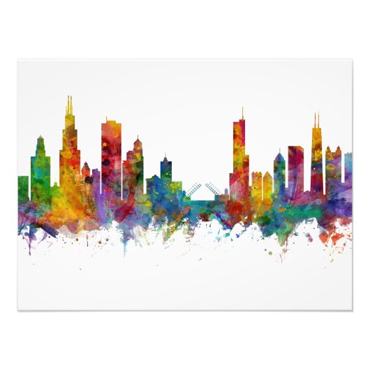 Chicago Illinois Skyline Foto Afdruk (Voorkant)