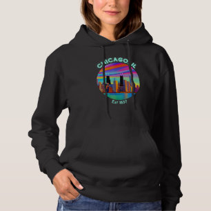 Chicago Illinois Skyline Retro 90s Vaporwave Color Hoodie
