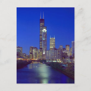 Chicago, Illinois, Skyline 's nachts met Chicago Briefkaart