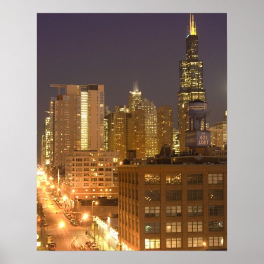 Chicago, Illinois, Skyline van West Loop bij Poster (Voorkant)