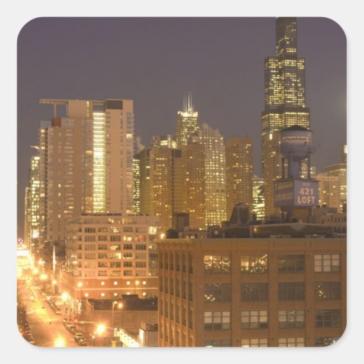 Chicago, Illinois, Skyline van West Loop bij Vierkante Sticker (Voorkant)