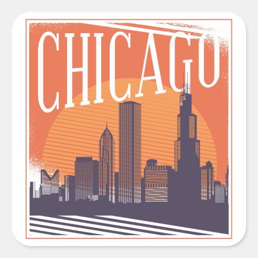 Chicago Illinois  Skyline Vierkante Sticker (Voorkant)