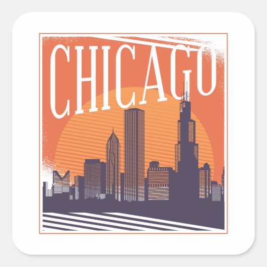 Chicago Illinois  Skyline Vierkante Sticker (Voorkant)