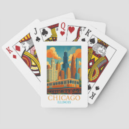 Chicago Illinois Skyline Vintage Art Travel Pokerkaarten