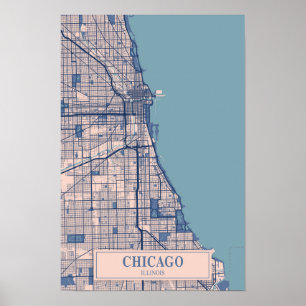 Chicago Illinois USA Winderige Stad Kaart Reizen Poster