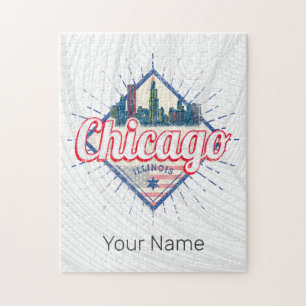 Chicago Illinois Verenigde Staten Retro Skyline Ve Legpuzzel