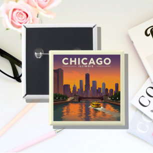  Chicago Illinois Vierkante Button 5,1 Cm