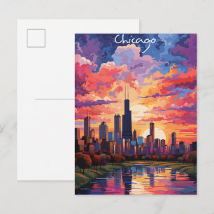 Chicago Illinois VS Reis Stad Schilderkunst Esthet Briefkaart
