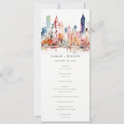 Chicago Illinois Watercolor Scape Wedding Program Kaart (Voorkant)