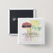 Chicago, Illinois | Waterverf Schets Afbeelding Vierkante Button 5,1 Cm (Voorkant /achterkant)