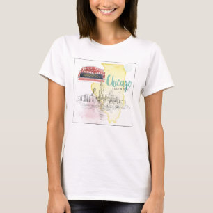 Chicago, Illinois Waterverf Schets T-shirt