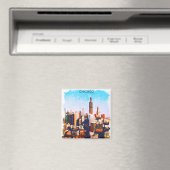 Chicago Illinois Waterverf Skyline Uitzicht Magneet (Insitu (Vaatwasser))