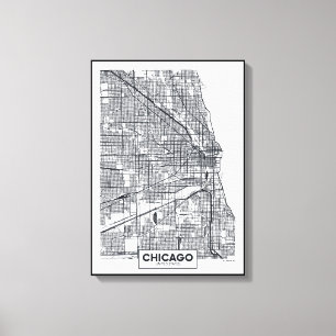 Chicago, Illinois   Zwarte en witte hoofdkaart Canvas Afdruk
