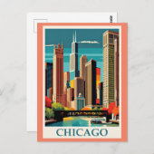 Chicago  Illustratie Briefkaart (Voorkant / Achterkant)