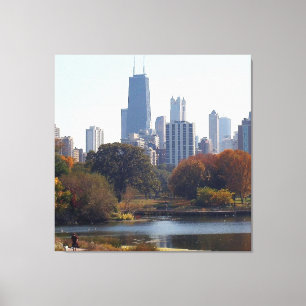Chicago in het Herfst omcirkeld canvas Afdruk