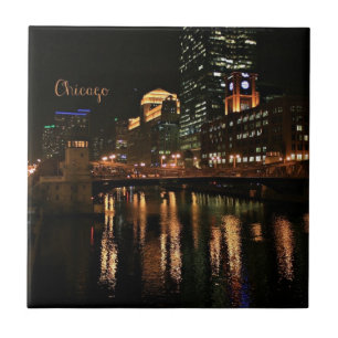 Chicago in Naight cityscape Tegeltje