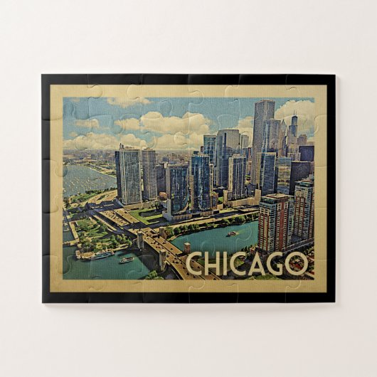 Chicago Jigzaag Puzzle Illinois Vintage Travel Legpuzzel (Horizontaal)