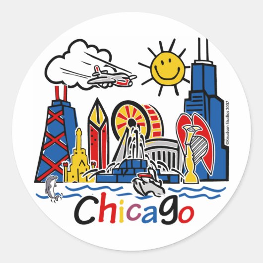 Chicago Kinder Skyline Ronde Sticker (Voorkant)