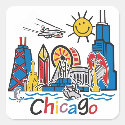 Chicago Kinder Skyline Vierkante Sticker (Voorkant)