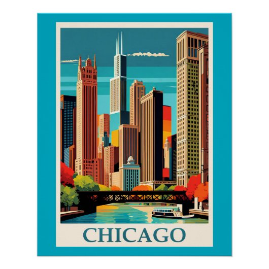 Chicago kleurrijk stadsbeeld perfect poster (Voorkant)
