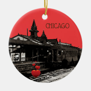 Chicago L 1950 Waterverf Sepia Fotosubway Keramisch Ornament